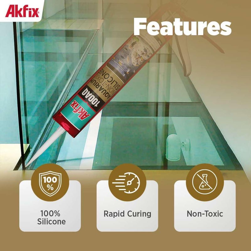 AKFIX 100AQ Aquarium Sealant Clear (2x10.1 fl. oz.) – 100% Waterproof, Fish-Safe, High-Speed Curing and Strong Adhesion, Non-Toxic Glass Adhesive for Aquarium Repair | Clear, 2 Pack - Image 3